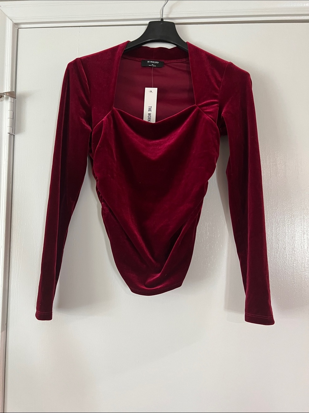 The Workshop Wine Red Velvet Long-Sleeve Fitted Top